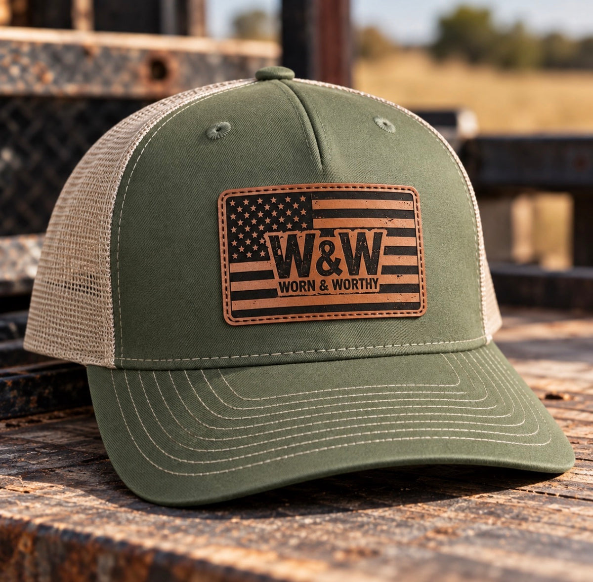 W&W Flag Leather Patch Hat | Olive/Khaki