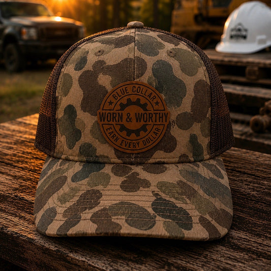 “Blue Collar. Earn Every Dollar.” Leather Patch Richardson 112