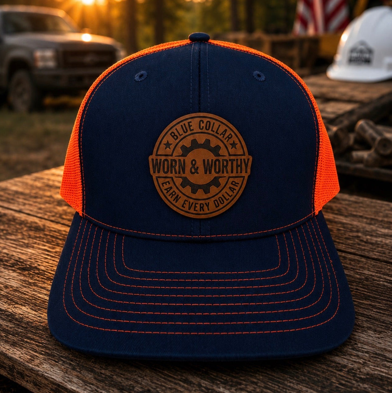 “Blue Collar. Earn Every Dollar.” Leather Patch Richardson 112