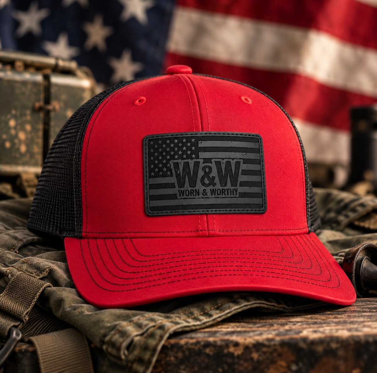 RED Friday W&W Flag Leather Patch Hat