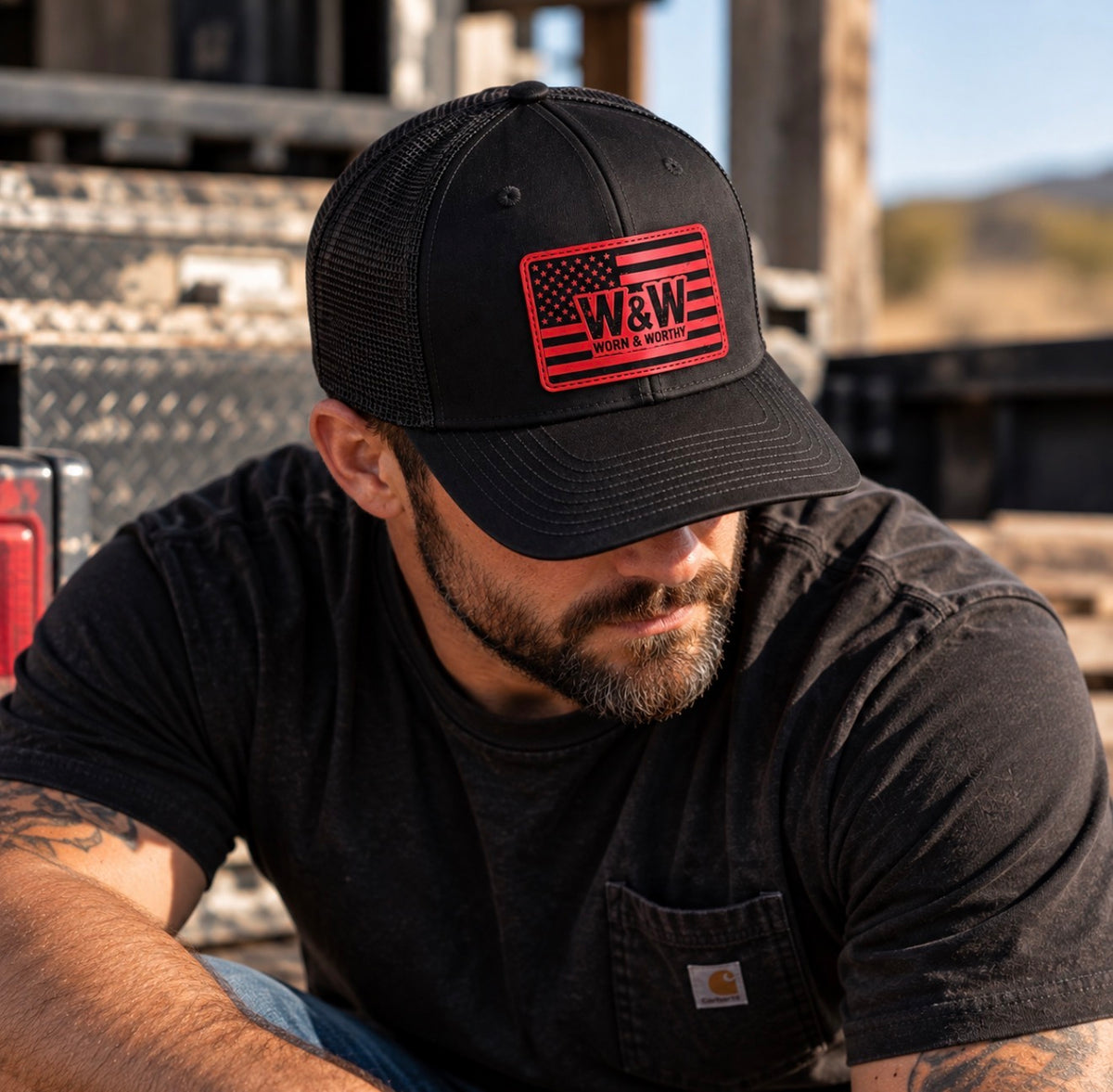 W&W Red Flag Leather Patch Hat | Black