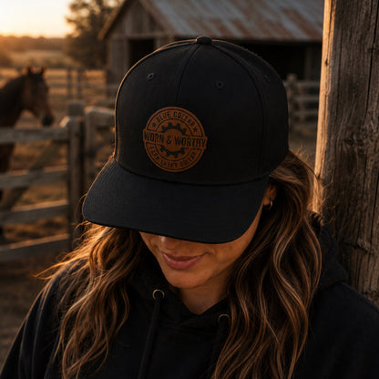 Blue Collar. Earn Every Dollar. Leather Patch Flexfit Snapback