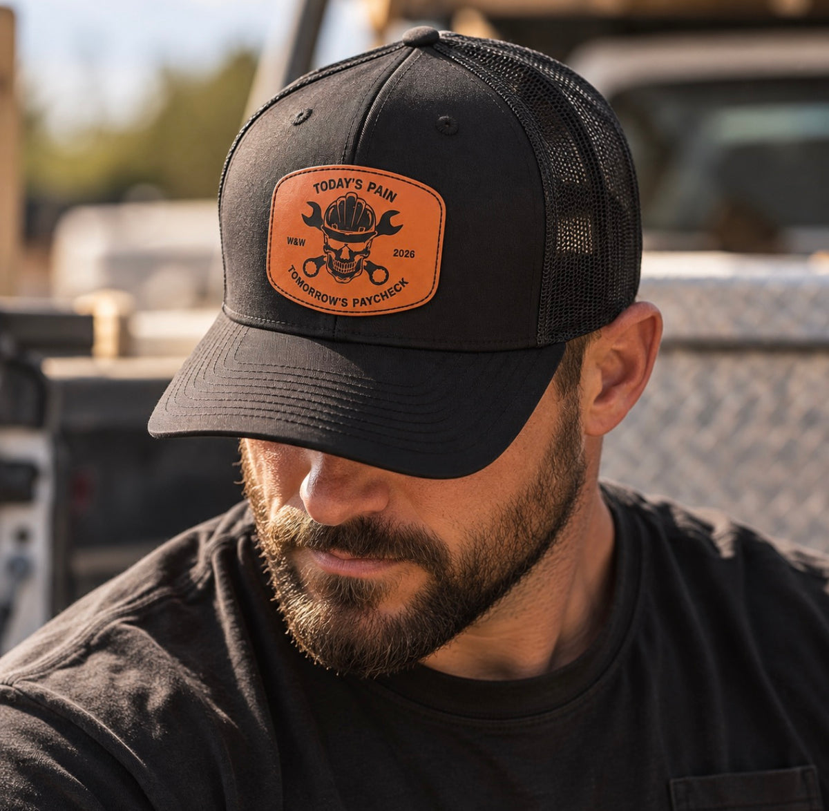 Leather Patch Hat - “Today’s Pain. Tomorrow’s Paycheck”