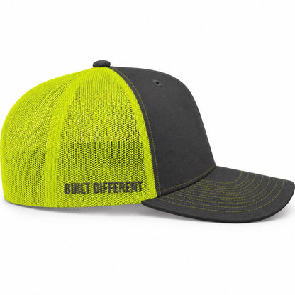 Charcoal/Hi-Vis Built Different Trucker Hat