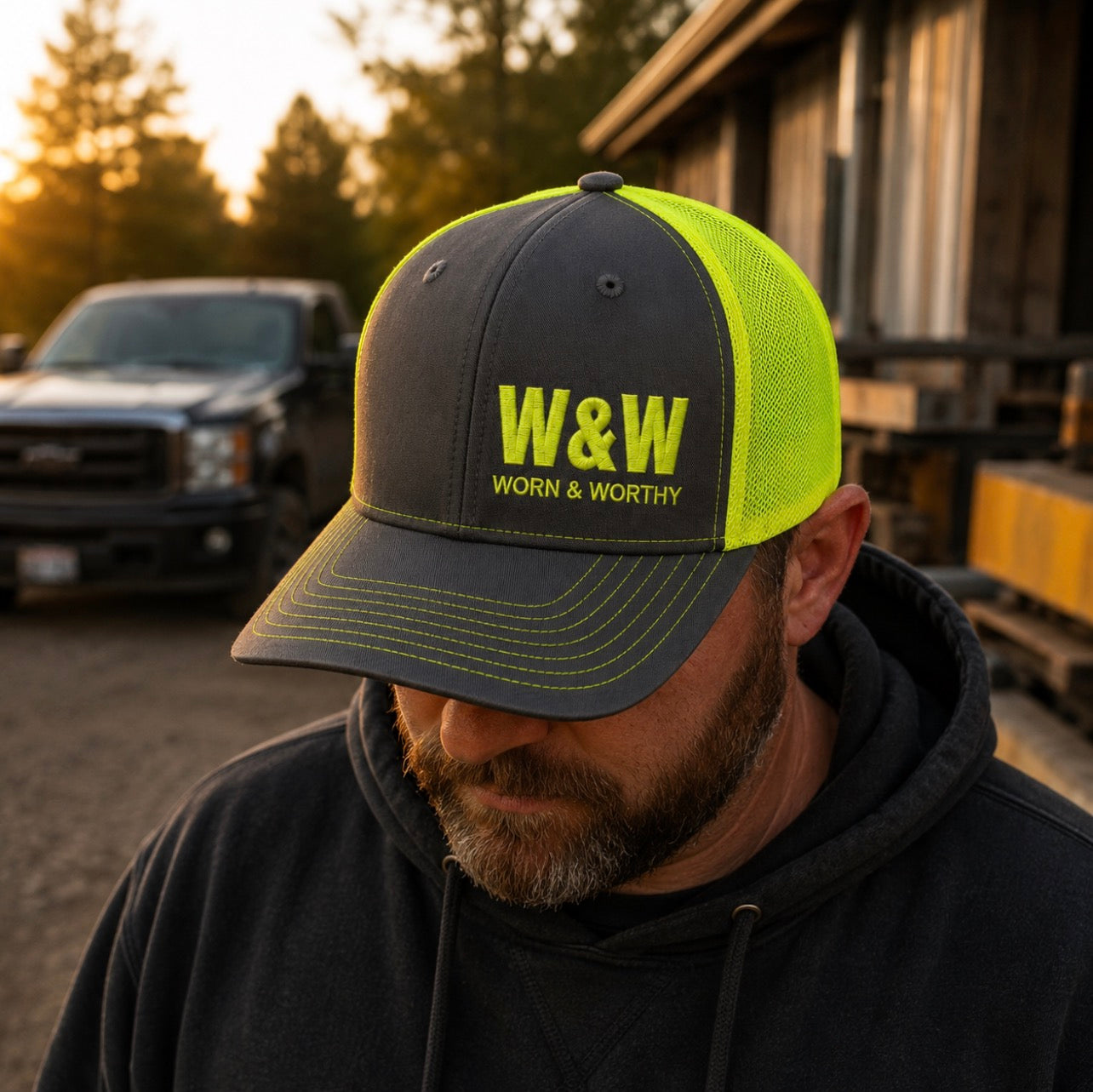 Charcoal/Hi-Vis Built Different Trucker Hat
