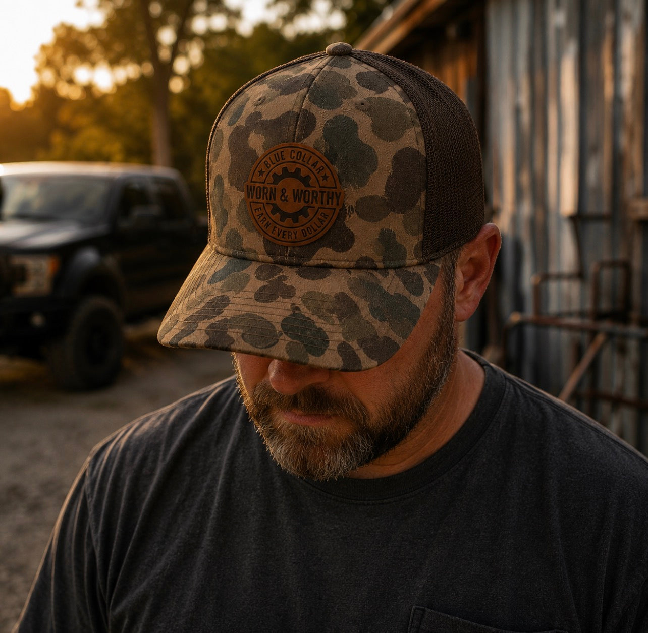“Blue Collar. Earn Every Dollar.” Leather Patch Richardson 112
