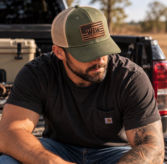 W&W Flag Leather Patch Hat | Olive/Khaki