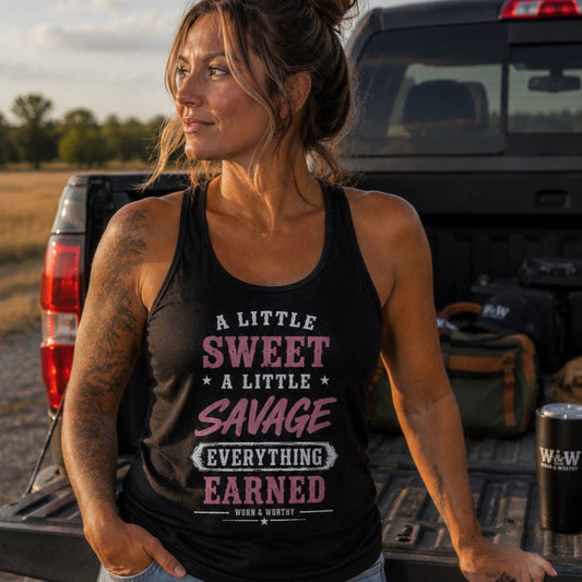 A Little Sweet. A Little Savage. Everything Earned. | Women’s Racerback Tank